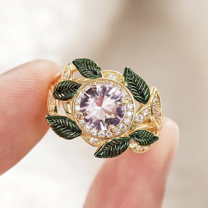 Huitan Gorgeous Flower Rings Active Beautiful Modern Finger Accessories for Women Delicate-losil