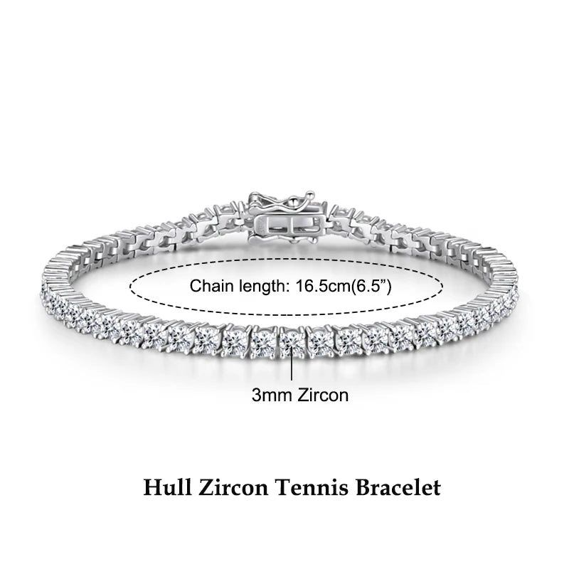 Anziw 3mm 5mm D VVS1 Moissanite Tennis Bracelet Plated 18k White Gold-losil