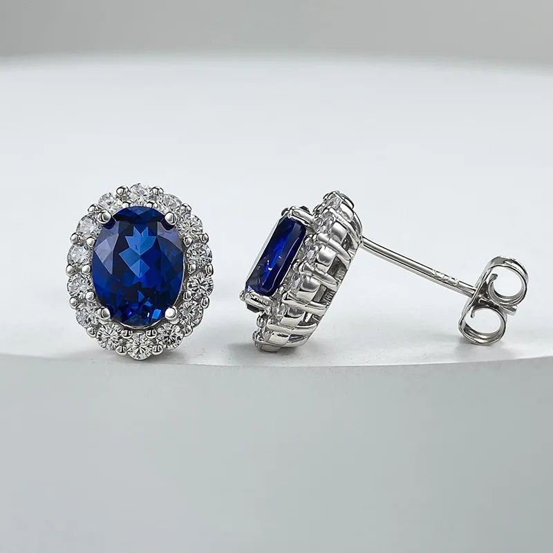 OEVAS Classic Oval 6*8mm Red/Blue Zircon Stud Earrings For Women 100% 925-losil
