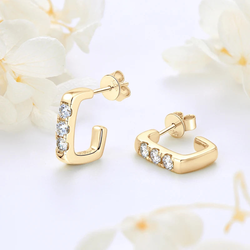Anziw Versatile C shape Open Earrings Stud 925 Silver Piercing Earring 0.1ct-losil