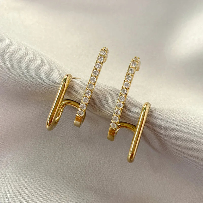 ANZIW Niche Luxurious Irregular Earrings for Women Moissanite Diamond U-shaped Ear Cuff-losil