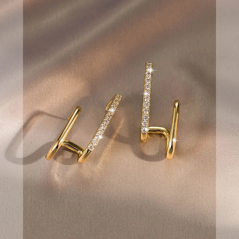 ANZIW Niche Luxurious Irregular Earrings for Women Moissanite Diamond U-shaped Ear Cuff-losil