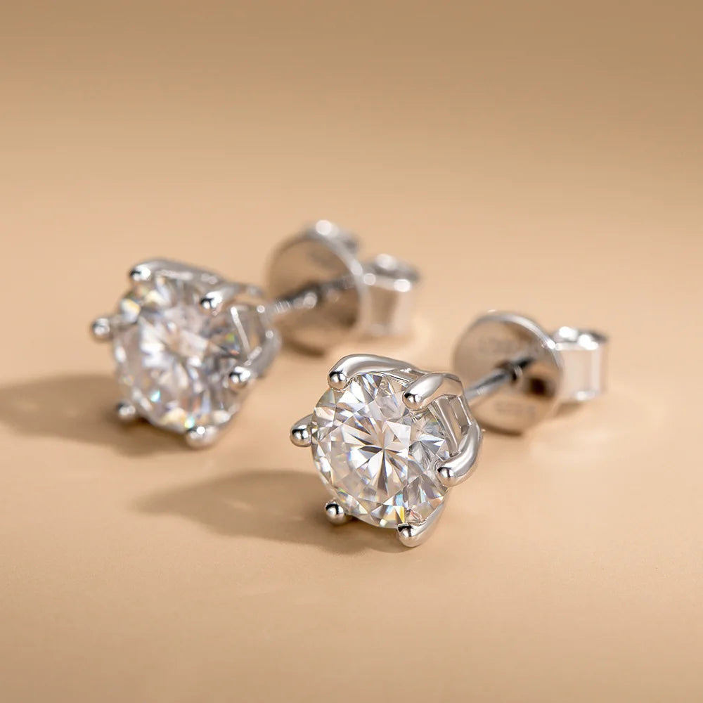 OEVAS Moissanite Stud Earrings D Color 0.5-2 Carat 925 Sterling Silver Gold-losil