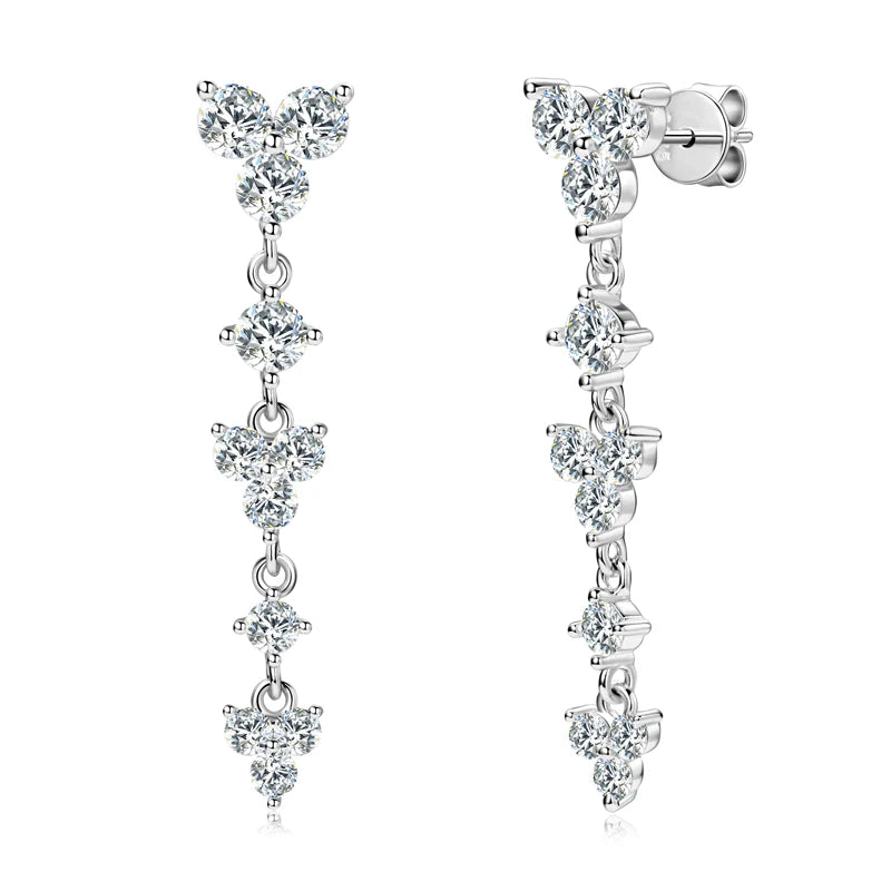 Real 925 Silver 4mm D Color Moissanite Long Drop Earrings Piercing Studs-losil
