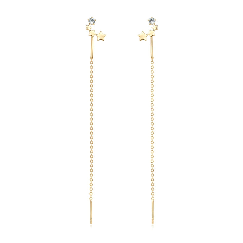Anziw 2024 Trendy 925 Sterling Silver Four Stars Stud Ear Line Earrings-losil