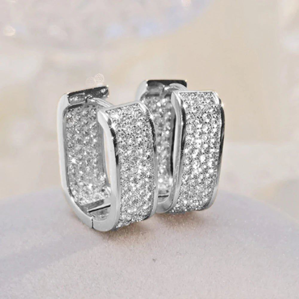 Huitan Fashion Women's Hoop Earrings with Sparkling Cubic Zirconia Fancy Female Ear-losil