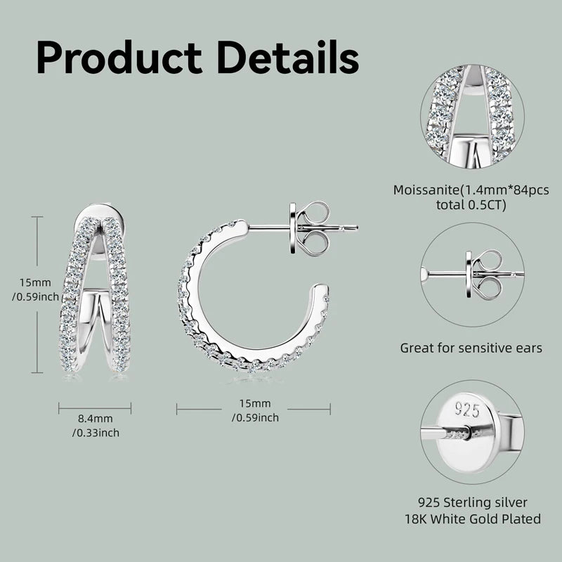 Original D0.50CT Moissanite Drop Piercing Earrings 925 Sterling Silver for Women Split-losil