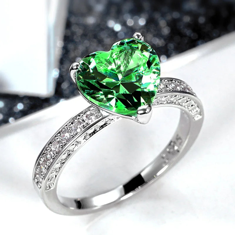 Huitan Luxury Solitaire Women Heart Engagement Rings AAA Pink Cubic Zirconia Proposal-losil
