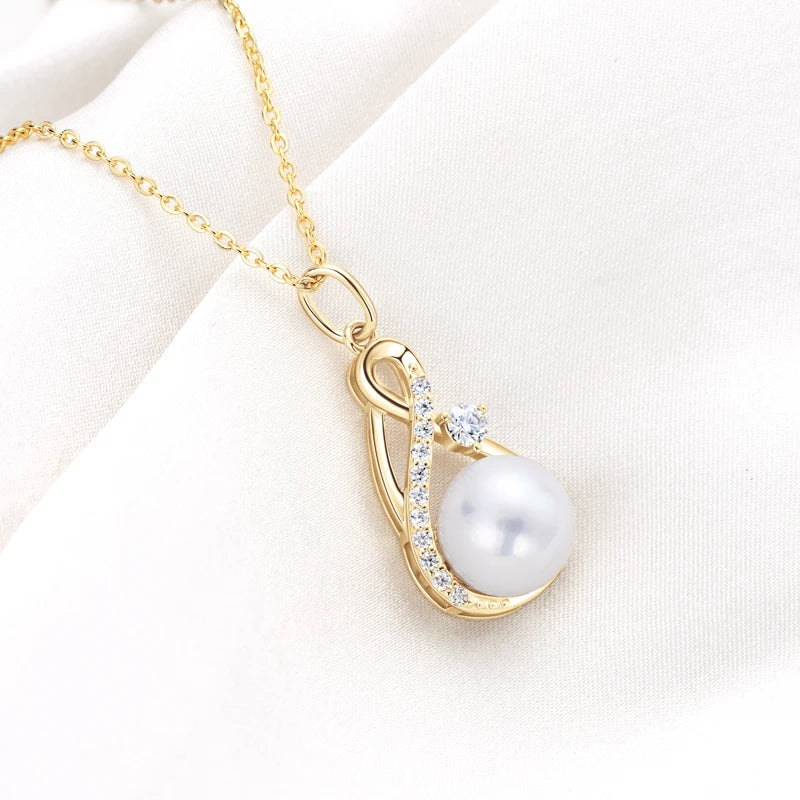 Anziw 10mm Freshwater/Tahitian Black Pearl Moissanite Infinity Pendant Necklace Silver 925 Wedding-losil