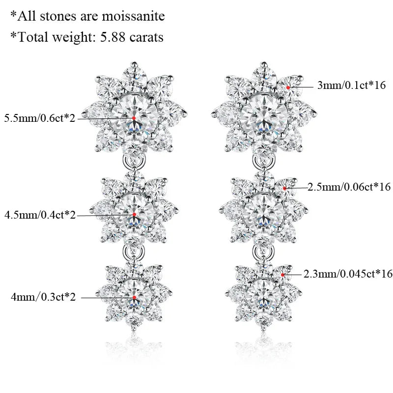 OEVAS 5.88cttw Full Moissanite Stud Earrings For Women 100% S925 Sterling Silver-losil