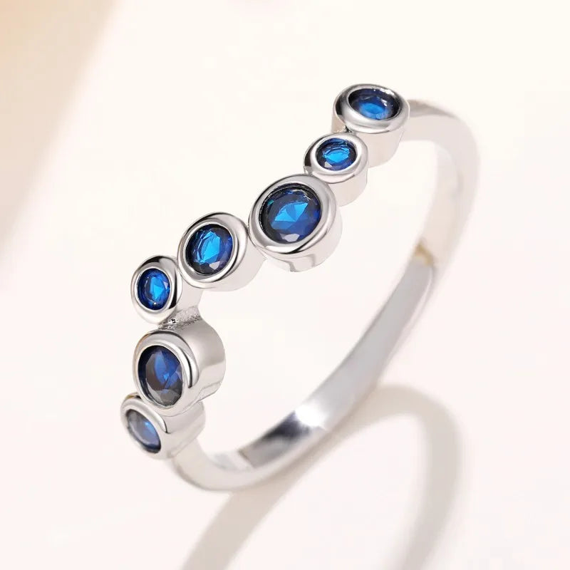 Huitan Elegant Blue Cubic Zirconia Thin Rings for Women Fancy Wedding Party-losil