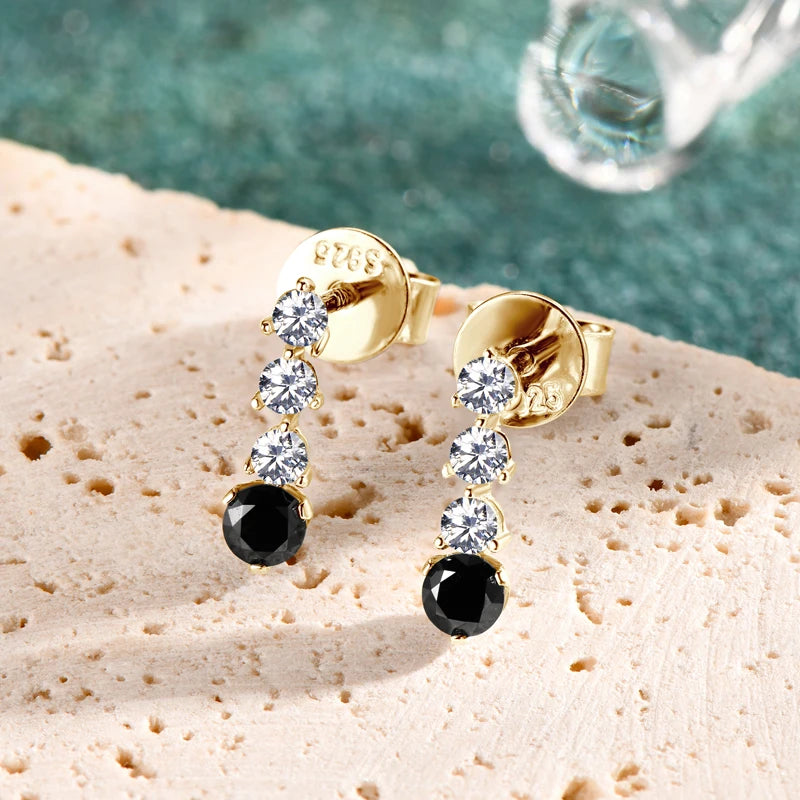 Anziw 2024 Trend 925 Silver Studs 3mm 2mm Black &White Moissanite Drop-losil