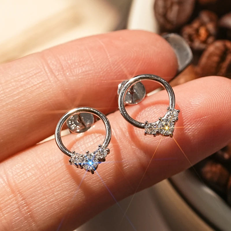 3-stone D Color Moissanite Drop Earrings 925 Silver Simple Circle Studs Piercing-losil