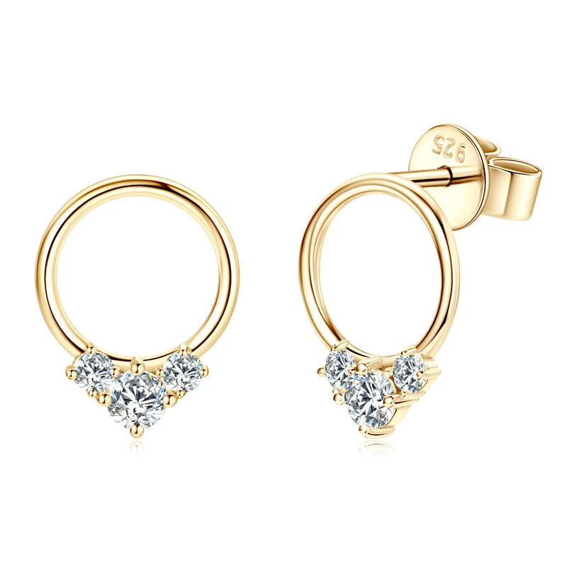 3-stone D Color Moissanite Drop Earrings 925 Silver Simple Circle Studs Piercing-losil