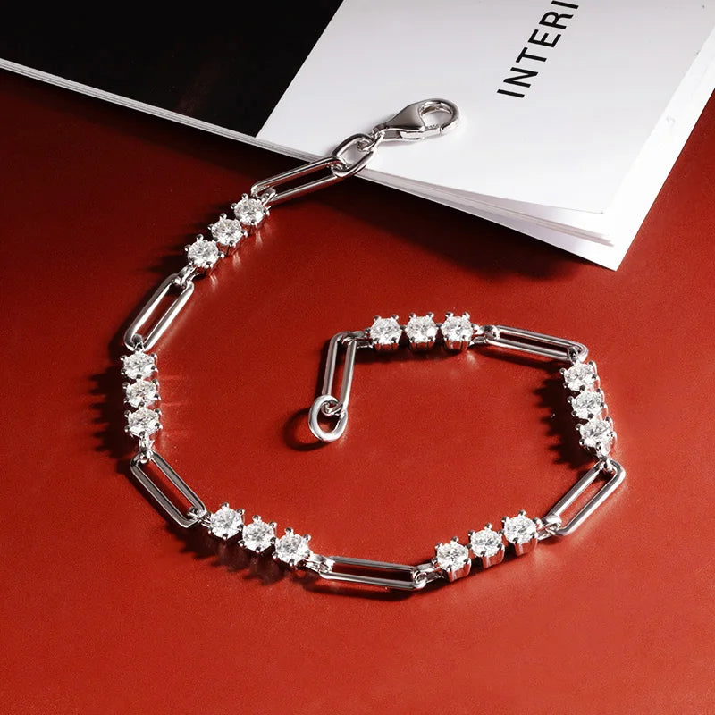 OEVAS 3mm Full Moissanite Bracelet S925 Silver Plated 18K Gold Bracelets For-losil