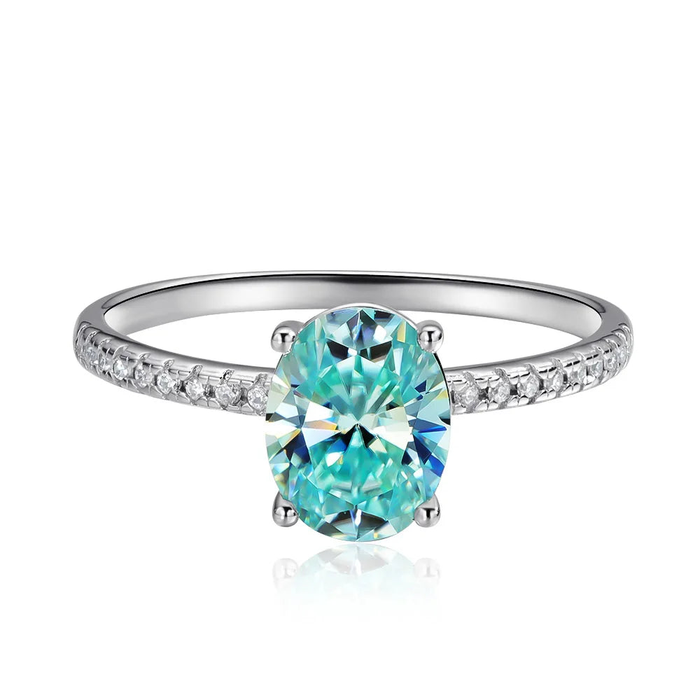 OEVAS 1CT 2CT Oval Blue Moissanite Rings Can Pass Diamond Test For-losil
