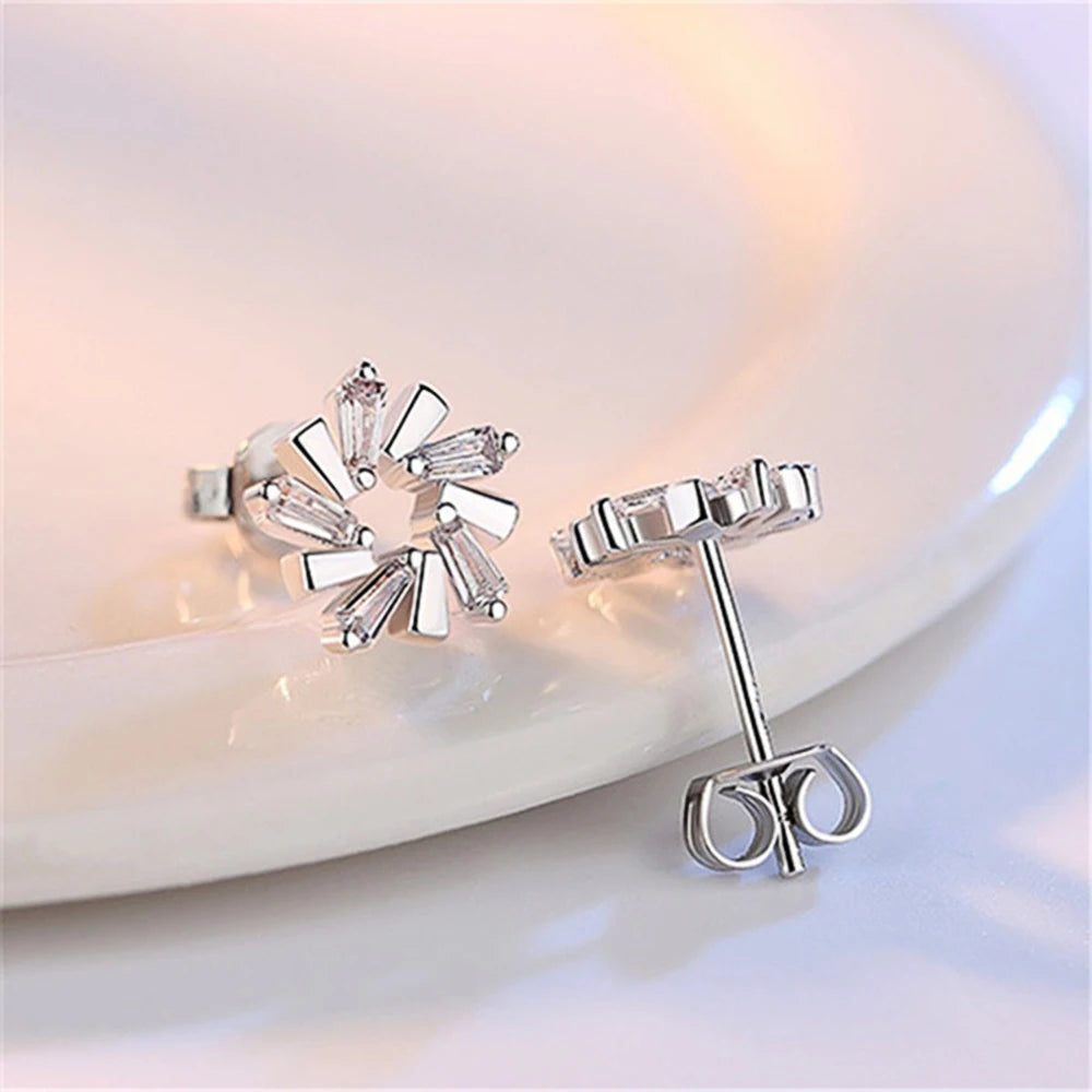 Huitan Fashion Women Earrings Ear Piercing Silver Color Bridal Wedding Earrings for-losil