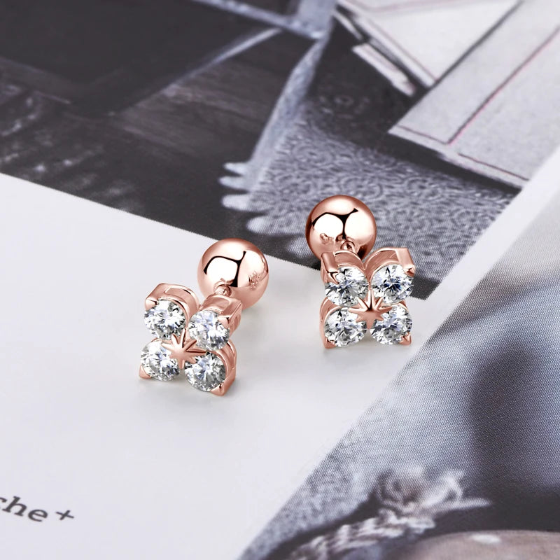 925 Silver Clover Flower Jewelry Sets for Women Moissanite Pendant Necklace Earrings-losil