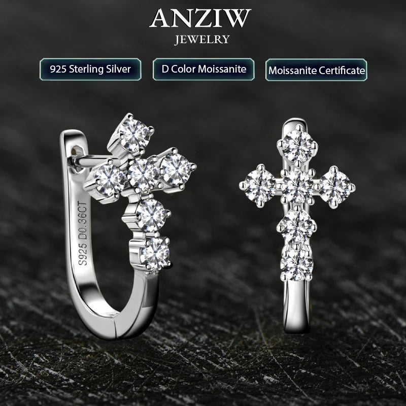 Cross Hoop Earrings 925 Silver 2.5mm Moissanite Huggie Earrings for Women Men-losil