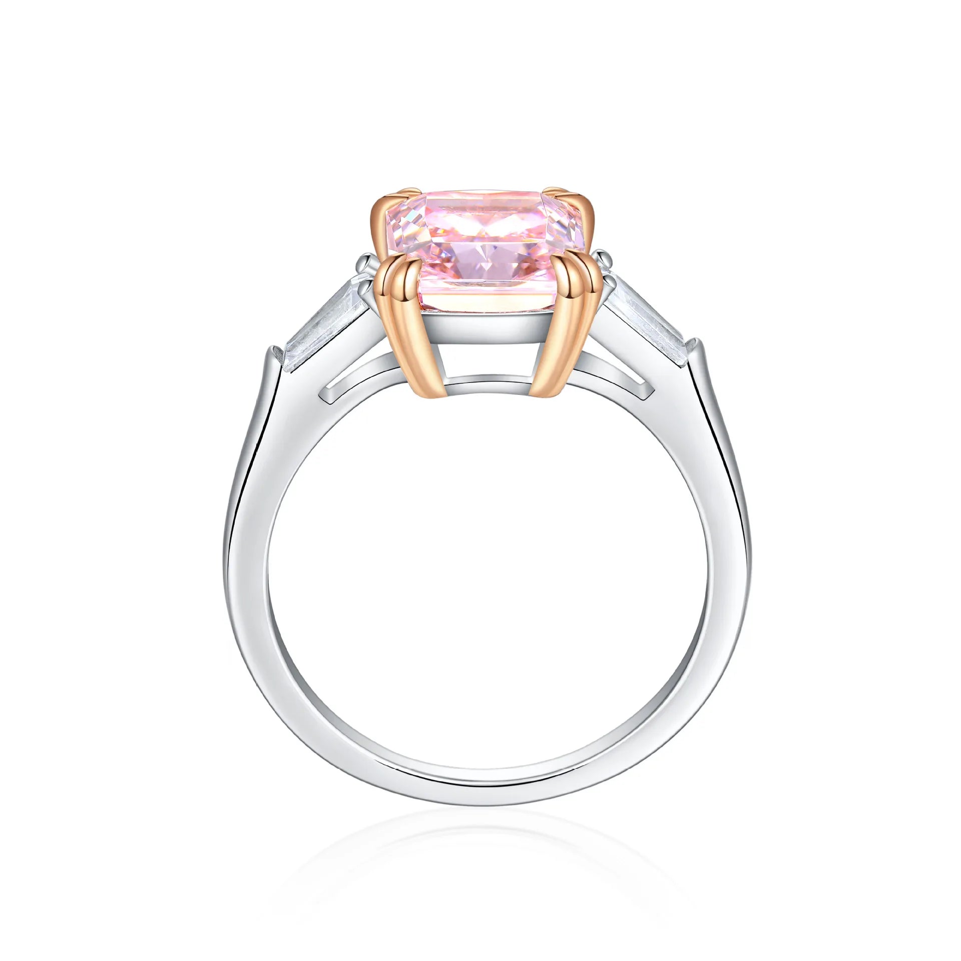 OEVAS 8x10mm 4ct Square Pink High Carbon Diamond Rings For Women 100%-losil