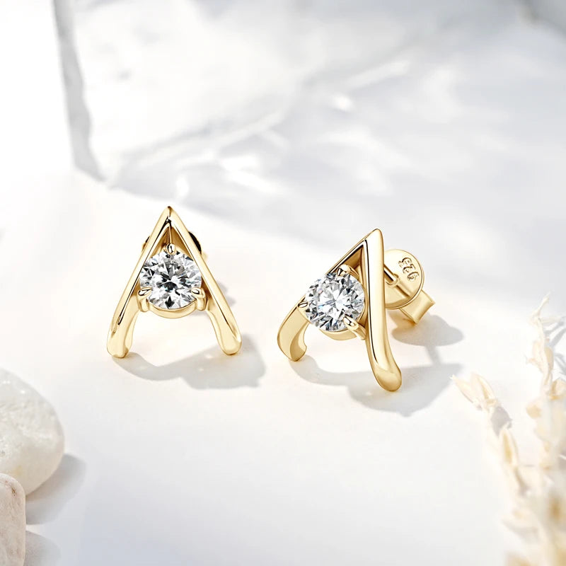 Original 925 Silver 5mm 0.5ct Round D Moissanite Triangle Stud Earrings for-losil