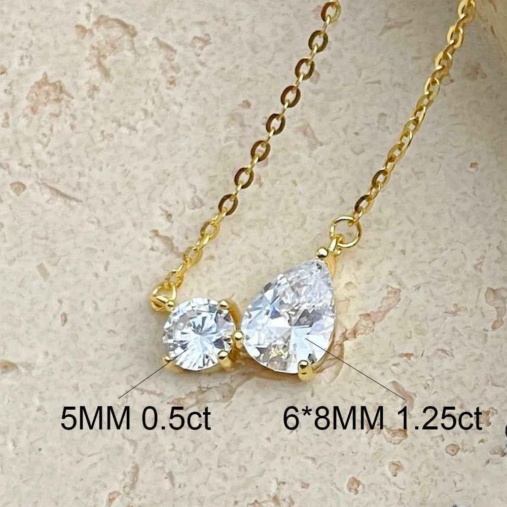 OEVAS 2CT Pear Cut Moissanite 2-stone Pendant Necklace For Women 100% S925-losil