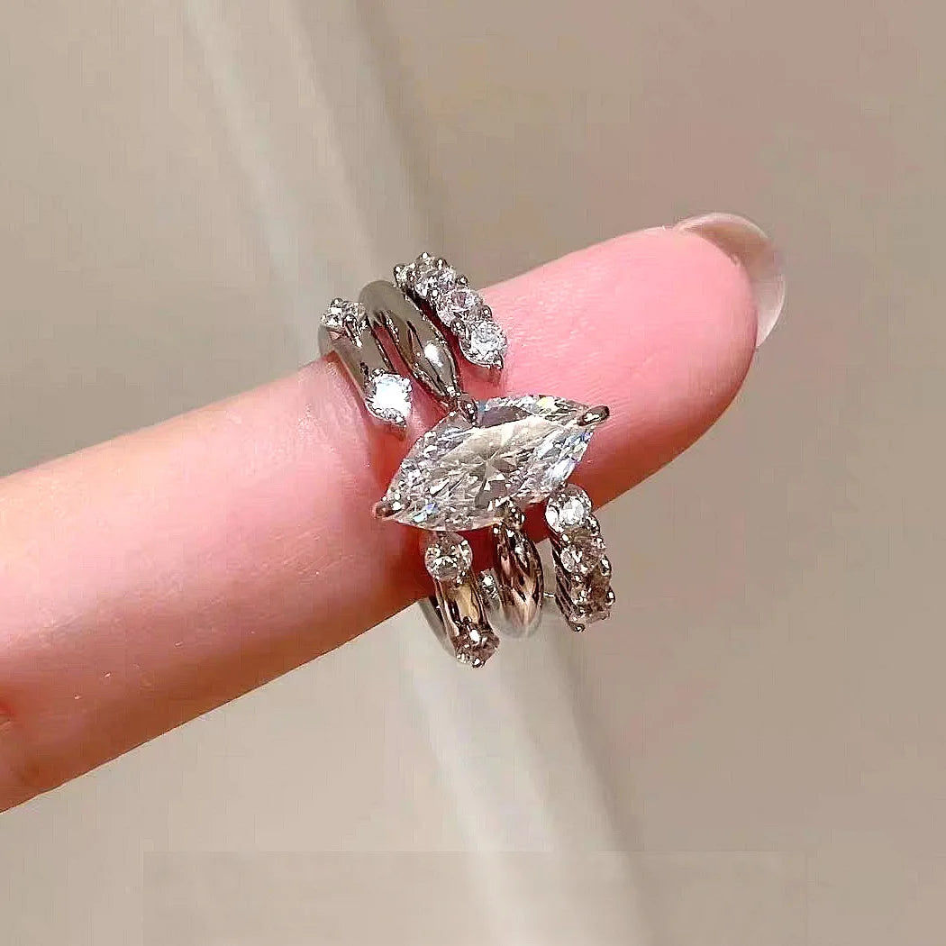 OEVAS 1-3CT Marquise Cut Full Moissanite Ring Set for Women Wedding Band-losil