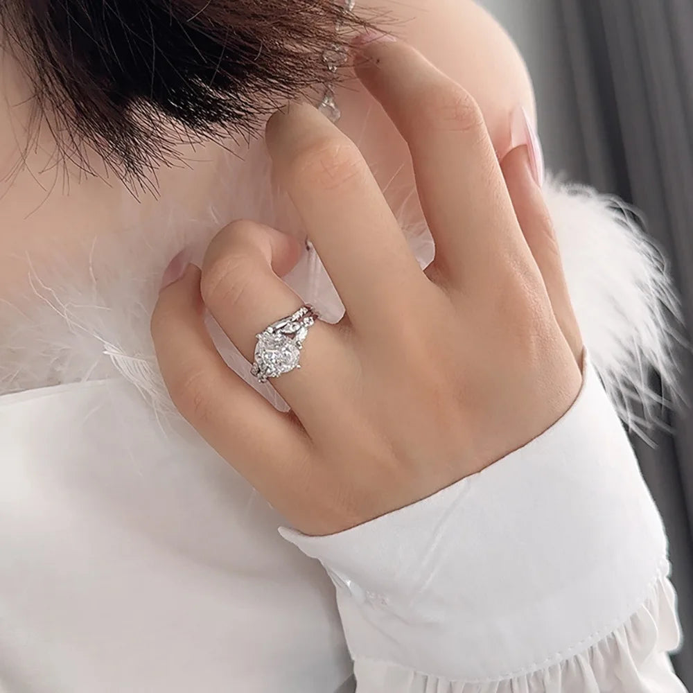 OEVAS 2ct 7x9MM Moissanite Two Rings S925 Silver Lab Diamond Wedding Ring-losil