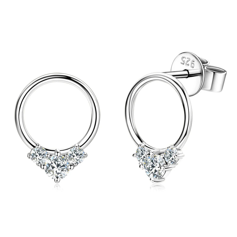 3-stone D Color Moissanite Drop Earrings 925 Silver Simple Circle Studs Piercing-losil