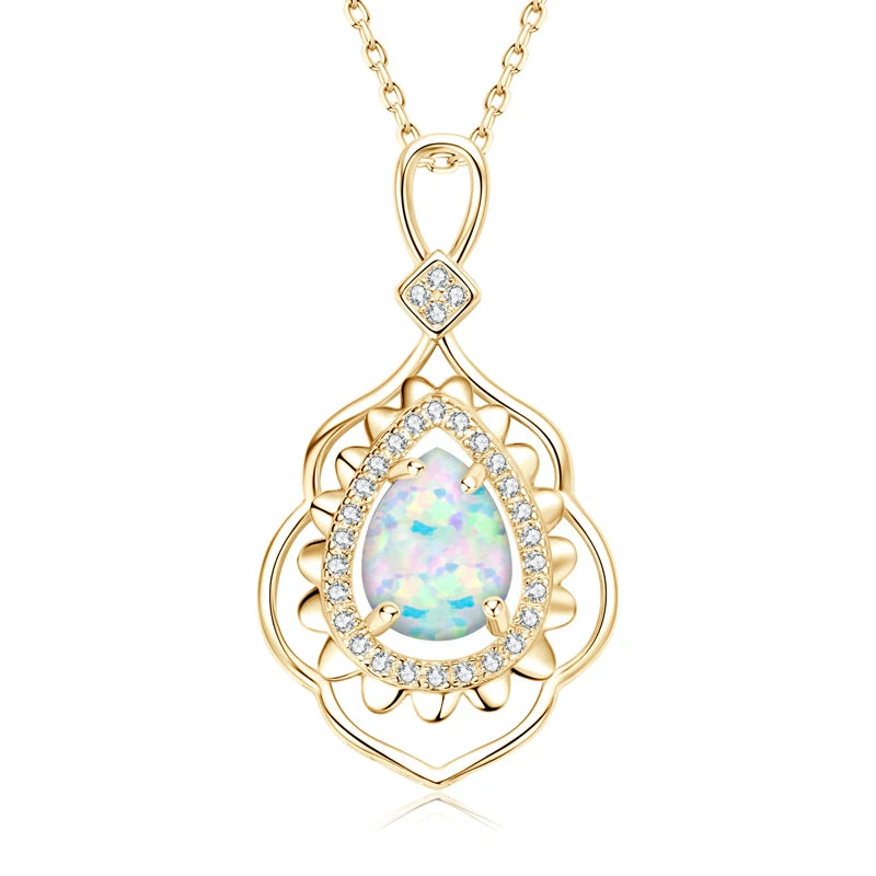 Luxury Artificial White Opal Pendant Necklace for Women 925 Silver Oval Pear-losil