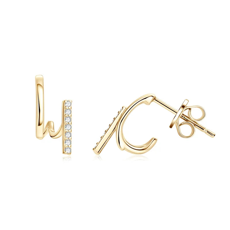 ANZIW Niche 1mm Moissanite Earrings Cuff for Women Trendy Irregular Studs Earrring-losil