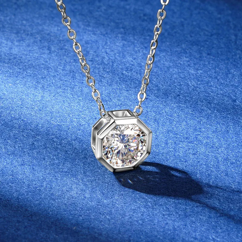 Anziw 1CT 8mm 2CT D VVS1 Moissanite Solitaire Pendant Necklace for Women-losil