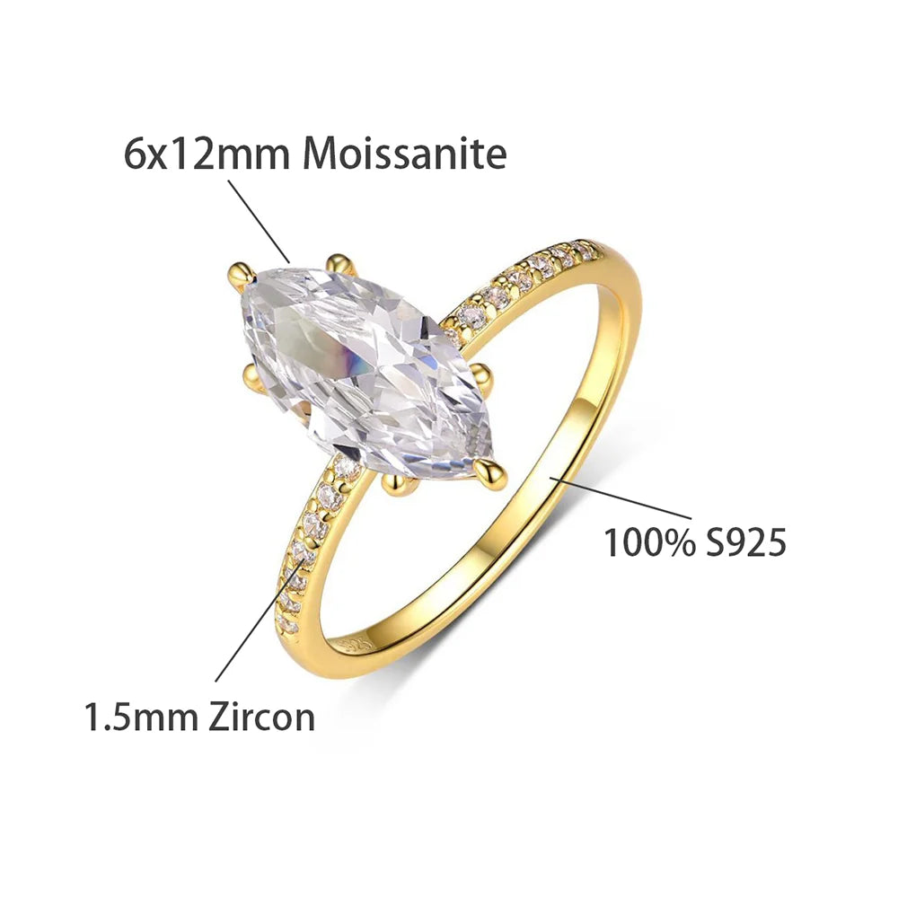 OEVAS 2ct D VVS1 Marquise Cut Moissanite Ring 100% S925 Silver Plate-losil