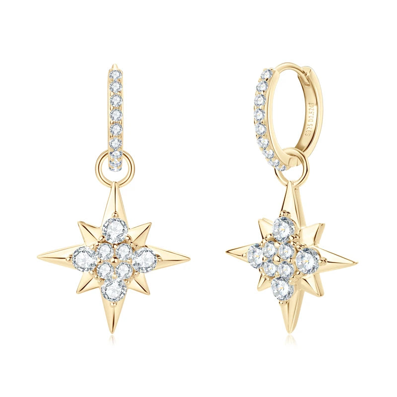 Anziw 100% 925 Silver Jewelry Charm Guide Star Drop Earrings Moissanite Piercing-losil