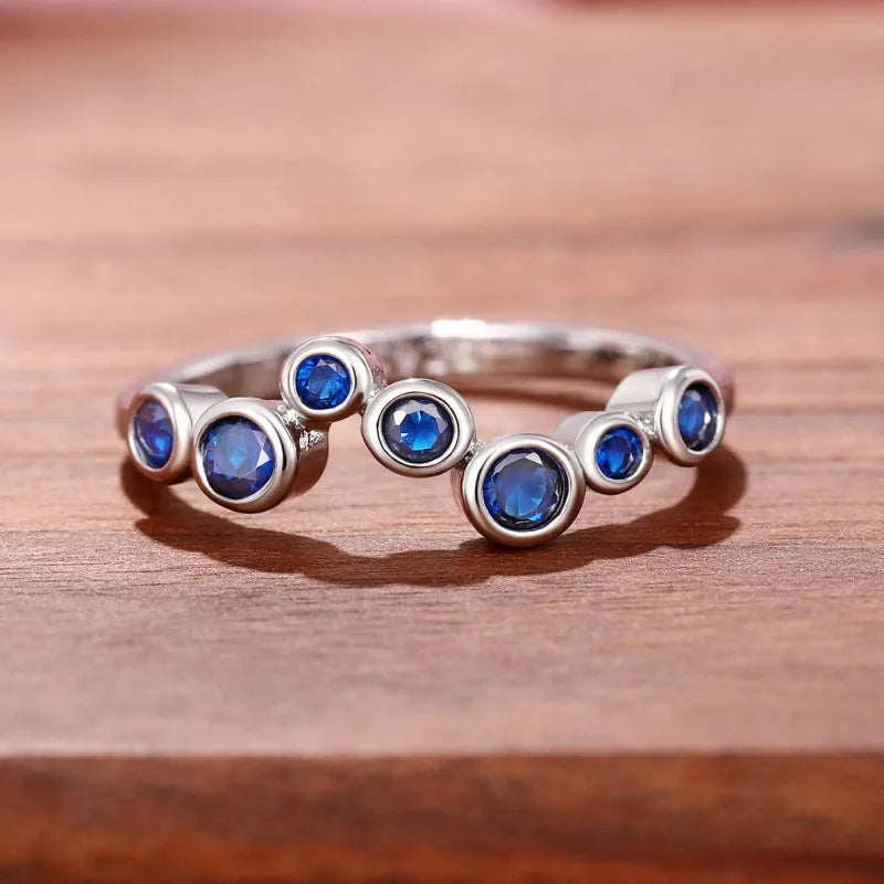 Huitan Elegant Blue Cubic Zirconia Thin Rings for Women Fancy Wedding Party-losil