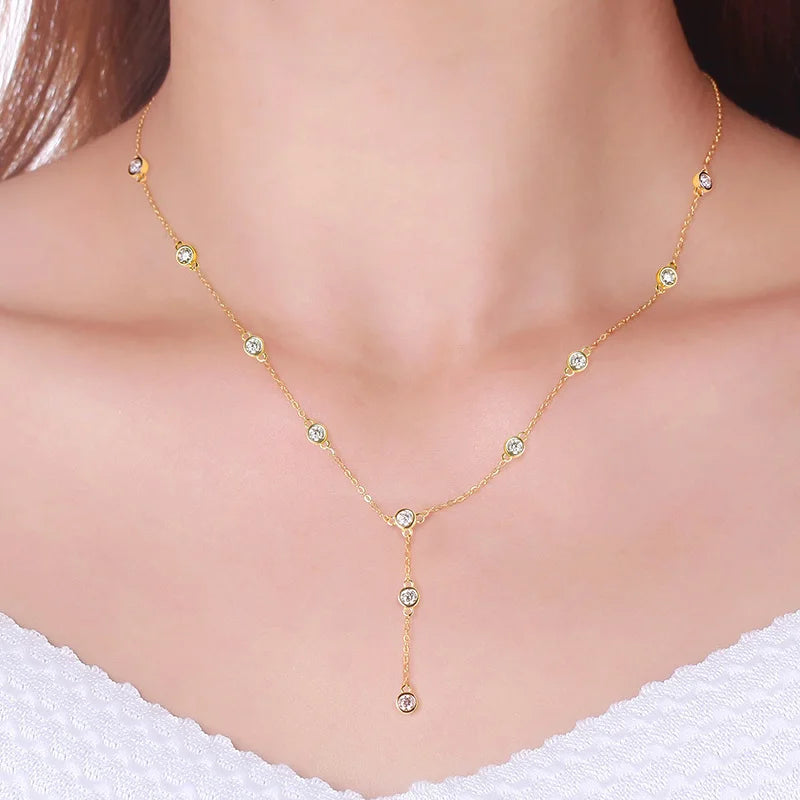 OEVAS 3MM Bubble Moissanite Pendant Necklace for Women S925 Silver Plated 18k-losil