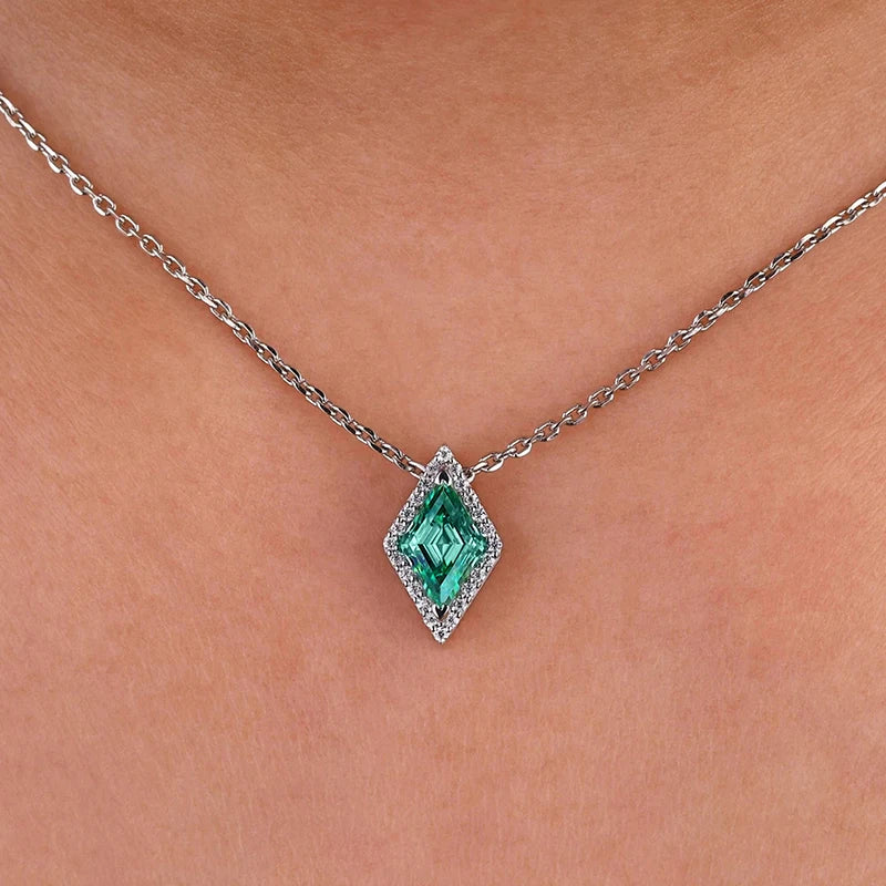 Huitan Chic Rhombic Green Cubic Zirconia Pendant Necklace for Women New Trendy-losil