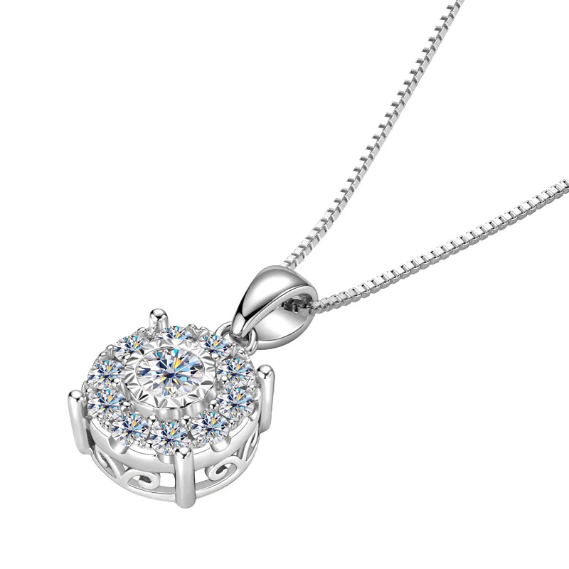 Anziw 1CT Full Moissanite Pendant Necklace for Women 925 Silver Chain 6.5mm-losil