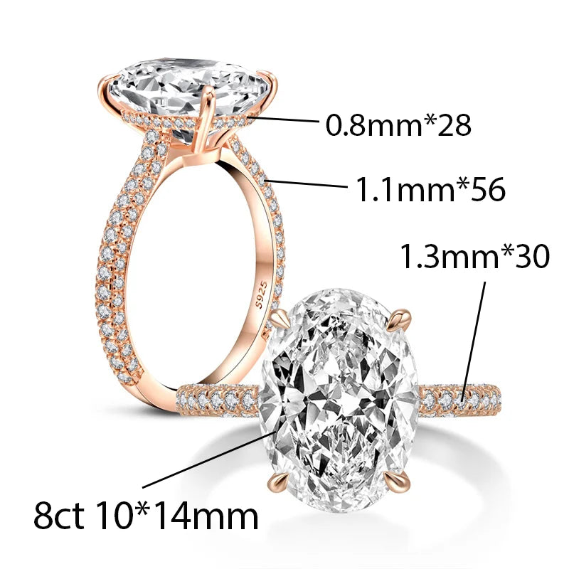 OEVAS 8CT Oval Cut All Moissanite Ring for Women S925 Silver Sparkling-losil
