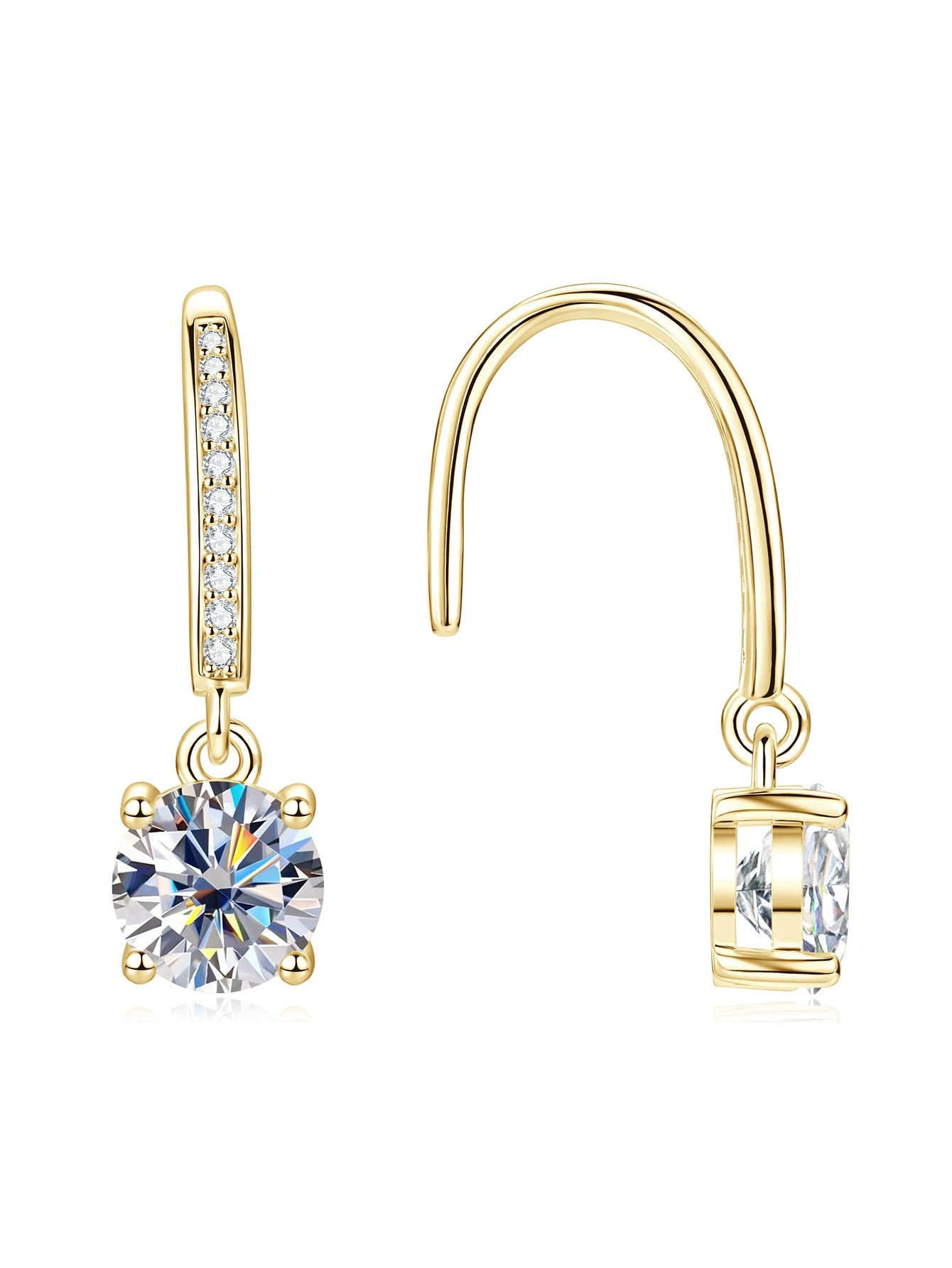 Anziw 14k Gold Filled 6.5mm 1ct Round D Moissanite Drop Hook Classic-losil