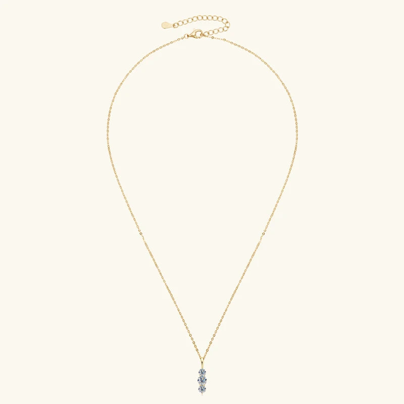 Anziw 1.1ctw. D Moissanite Pendant Necklace for Women 925 Silver Three-Stone Vertical-losil