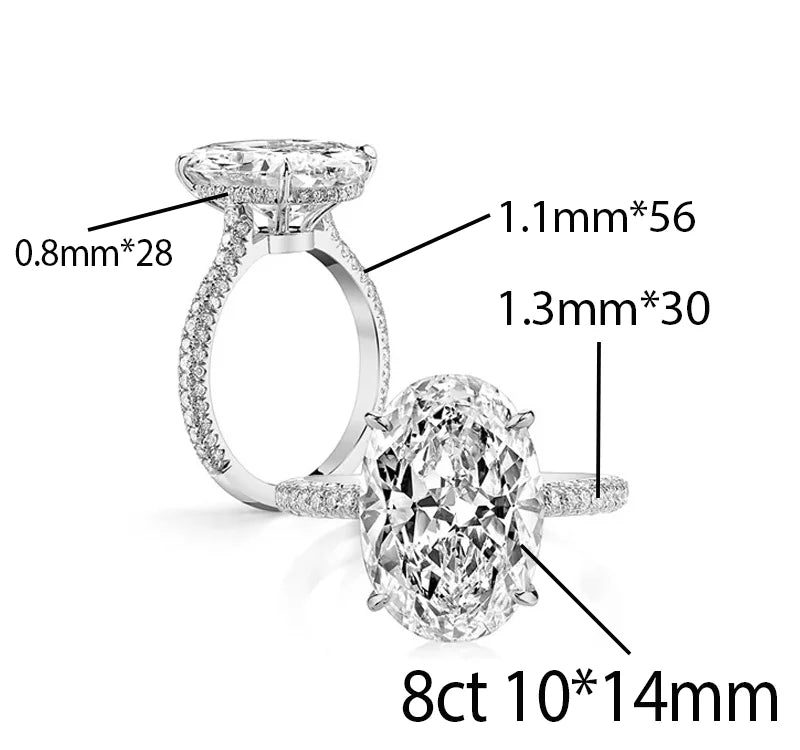 OEVAS 8CT Oval Cut All Moissanite Ring for Women S925 Silver Sparkling-losil