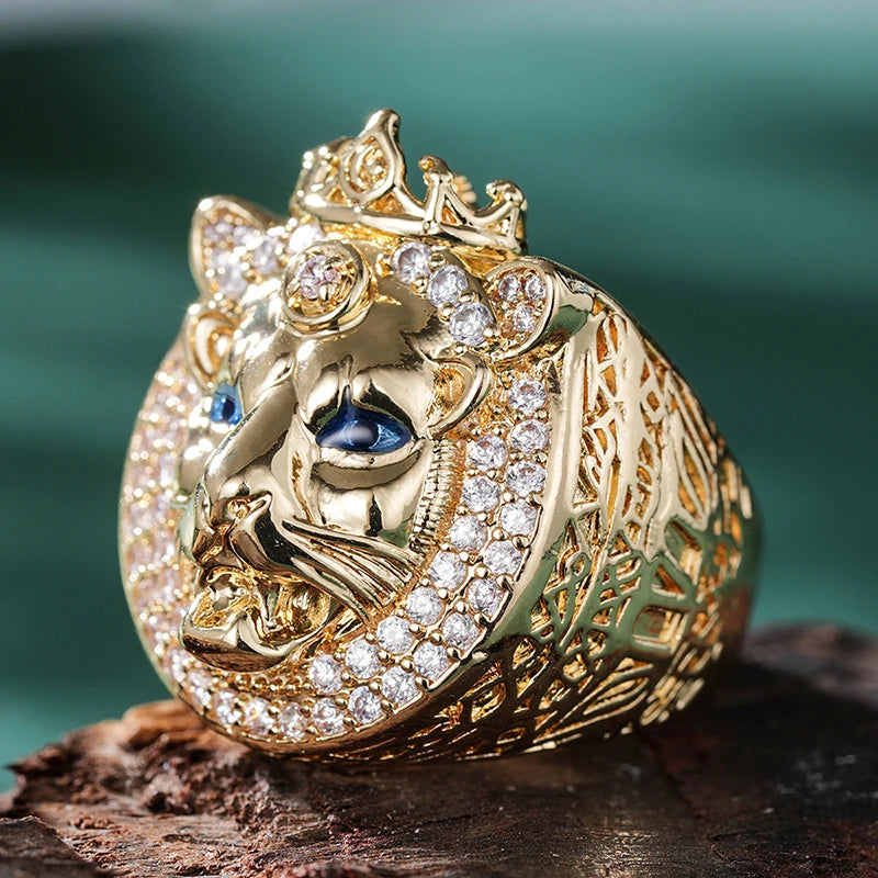 Huitan Luxury Lion King Crown Ring for Women Chic Brilliant Gorgeous Stylish-losil