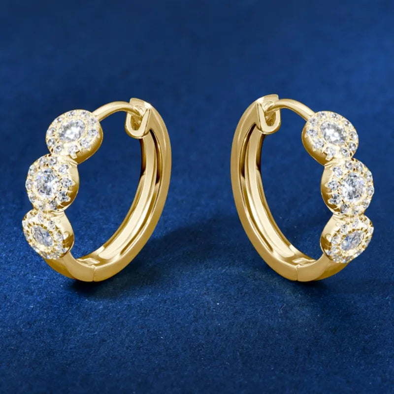 Classic Hoop Huggie Earrings Real D Color Moissanite Earring 925 Sterling Silver-losil