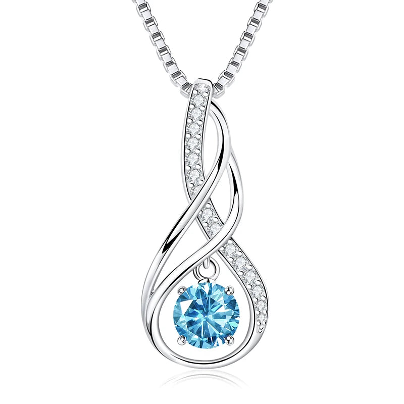 12 Birthstone Infinity Pendant Necklace for Women 925 Silver Colorful Gemstone 6.5mm-losil