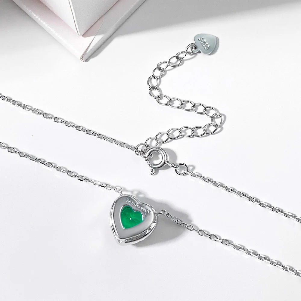 OEVAS 1CT 6.5mm Heart Cut Lab Grown Colombian Emerald Necklace for Women-losil