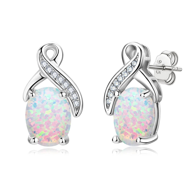 Fresh Opal Drop Stud Earrings for Women 925 Sterling Silver Curved Bar-losil