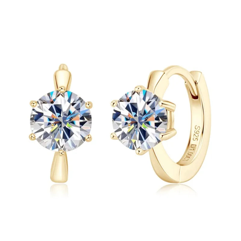 Anziw Solitaire 6.5mm 1.0ct Moissanite Hoop Earrings for Women Real 925 Sterling-losil
