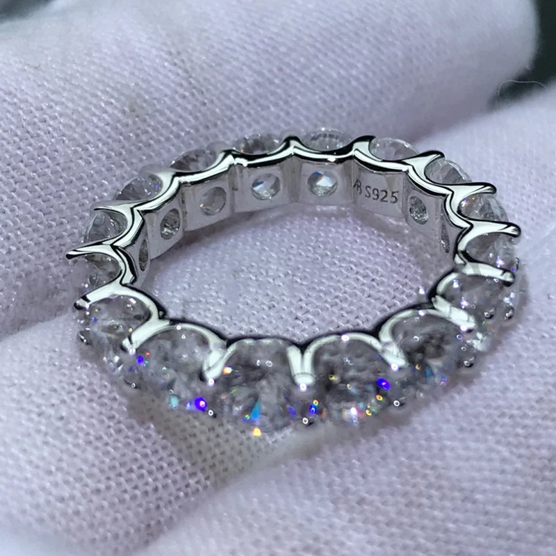 100% Real Silver 925 Full Eternity Ring for Women Simulated Diamond Engagement-losil