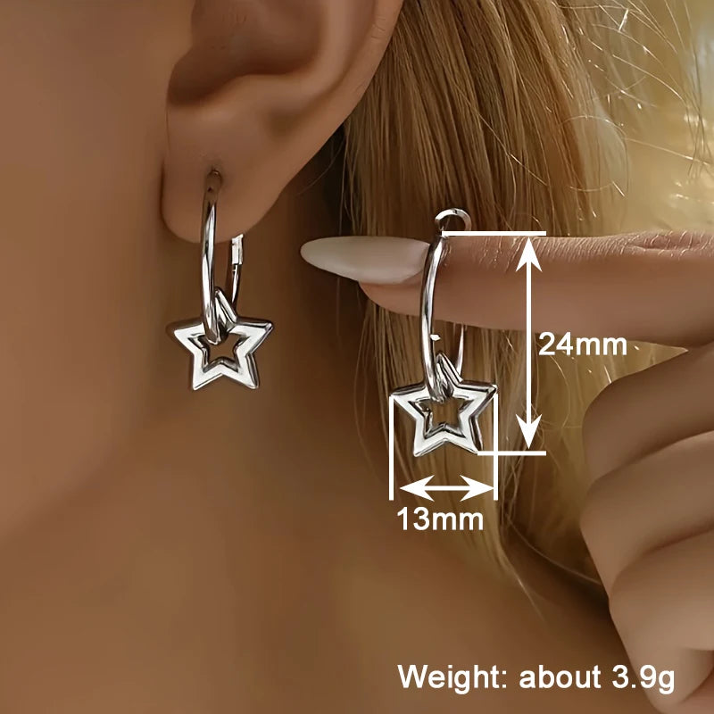 Huitan Glossy Star Drop Earrings Delicate Trendy Lovely Piercing Accessories for Women-losil